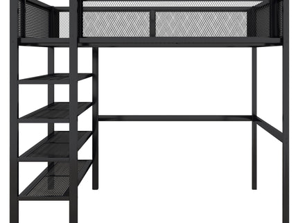 Loft Bed With 4 Tier Shelves And Storage