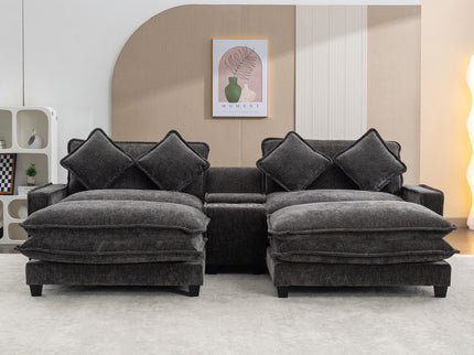 Modern Sectional Sofa With Removable Ottomans, USB Ports