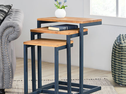 Kacha - Modern Industrial Firwood Nesting Tables (Set of 3) With Iron Frame - Antique Brown / Black