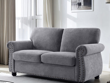 Soft Loveseat, Upholstered 2 Seater Couch, Loose Back Cushions And Turned Legs
