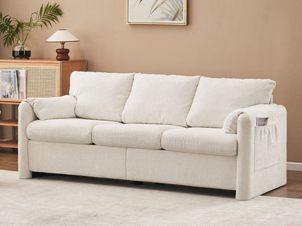 Modern 3 Seater Sofa Chenille Couch Plush Triple Seater Sofa With High Density Foam Cushions, Deep Seat Living Room Couch For Family Room, Apartment & Home Theater - Ivory White