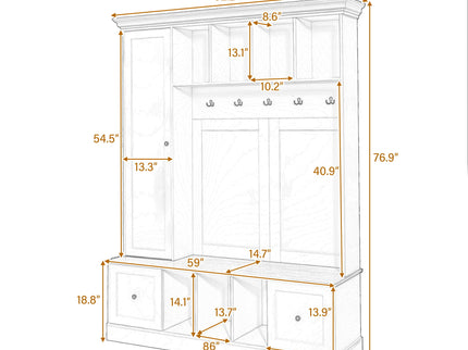 Hall Tree With Shoe Storage Bench, Entryway Coat Rack With 5 Hooks