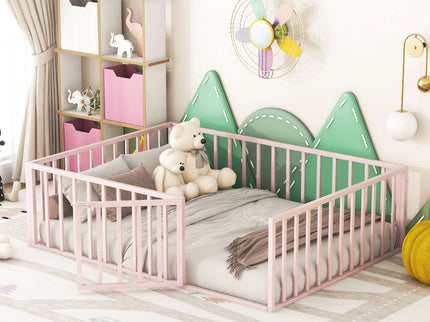 Metal Floor Bed Frame With Fence And Door
