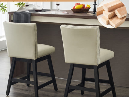 Upholstered Swivel Bar Stools High Back (Set of 2) - Cream White