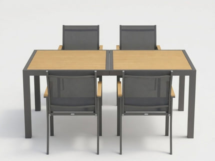 5 Piece Gray Aluminum Patio Dining Set With Textilene Chairs For Outdoor Use