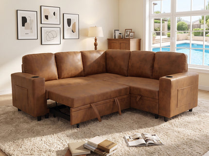 Upholstered L - Shape Sectional Sofa Bed With Pull Out Sleeper And Storage