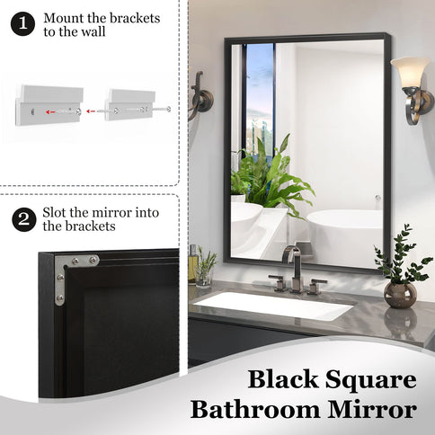 40X30" Glossy Bathroom Mirrors For Wall Rectangle Vanity Mirror Corner Hangs Farmhouse Mirror Modern Metal Framed Rectangular Mirror, Decorative Square Corner Mirror (Horizontal & Vertical) - Black