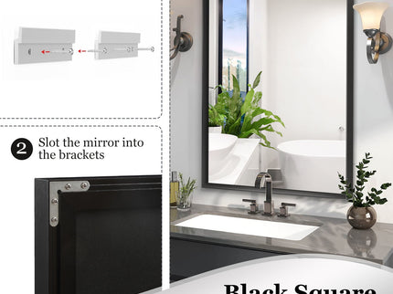 Rectangular Bathroom Mirror Square Angle Metal Frame Wall Mounted Hanging Plates Wall Mount Mirror For Bathroom (Horizontal & Vertical)