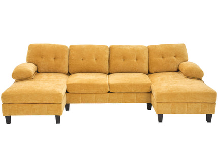 U-Shaped Sectional Sofa 103.5" Fabric Couch With Dual Chaise Lounges, Storage Pockets, Armrest Pillows
