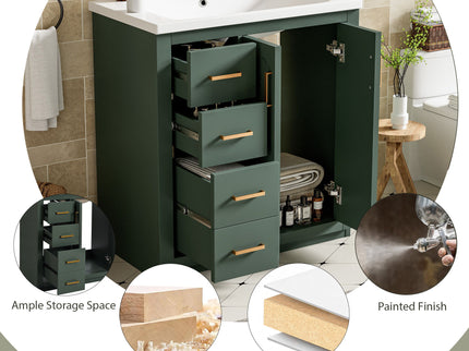 Ceramic Sink Combo, Freestanding Vanity Set With 3 Drawers & Soft Closing Doors