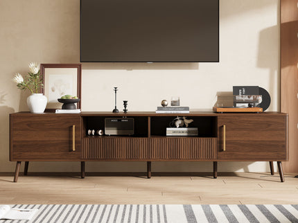 TV Stand For TVs Up To 85" With Soft-Close Doors, Open Shelf, Cable Management - Walnut