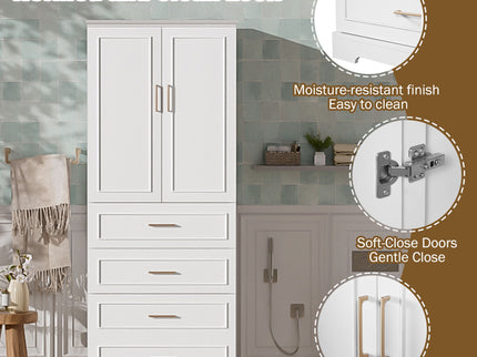 Freestanding Bathroom Cabinet With 3 Drawers, Adjustable Shelf, Soft Close Doors