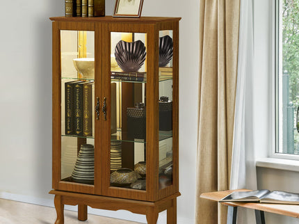 Curio Cabinet Lighted Curio Diapaly Cabinet With Adjustable Shelves And Mirrored Back Panel, Tempered Glass Doors (3 Tier), (E26 Light Bulb Not Included)