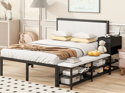 Platform Bed With 2 Tier Storage Shelves, Storage Cabinet