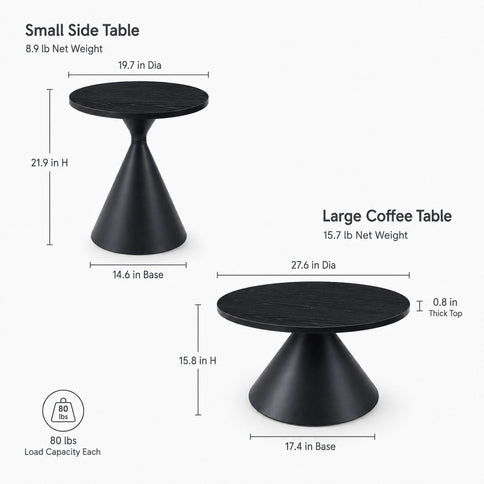 2 Piece Coffee Round Table Set