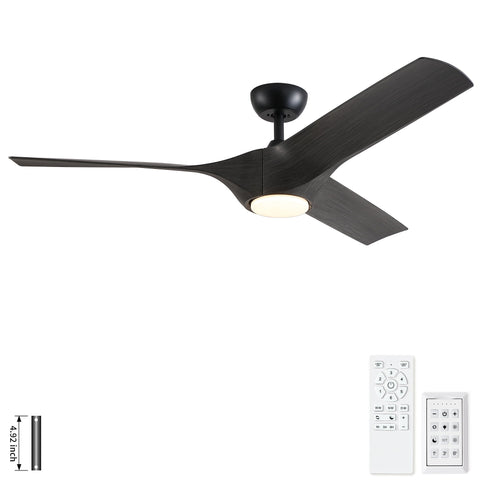 Reversible Quiet Motor Ceiling Fan Light With ABS Blades - Black / Gray