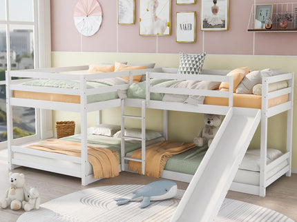 L-Shaped Bunk Bed With Slide And Short Ladder
