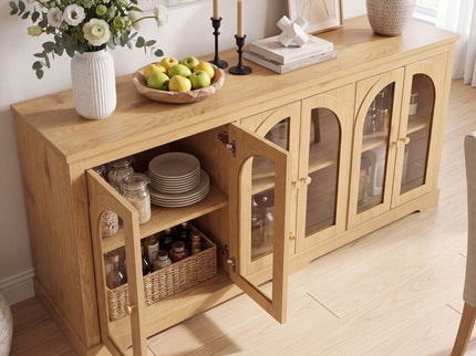Modern Arched Glass Sideboard With 6 Doors, Buffet Cabinet With Storage And Adjustable Shelves