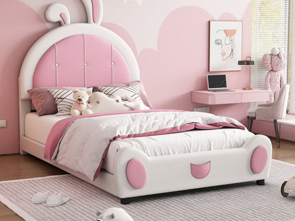 Upholstered Platform Bed With Rabbit Shaped Headboard