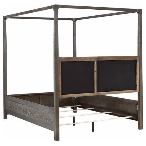 Sundance - Queen Canopy Bed With Upholstered Headboard - Dark Brown