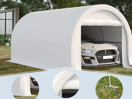 Outsunny - 10' x 16' Carport, Heavy Duty Portable Garage Storage Tent With Large Zippered Door, Anti-Uv Pe Canopy Cover For Car, Truck, Boat, Motorcycle, Bike, Garden Tools, Outdoor Work