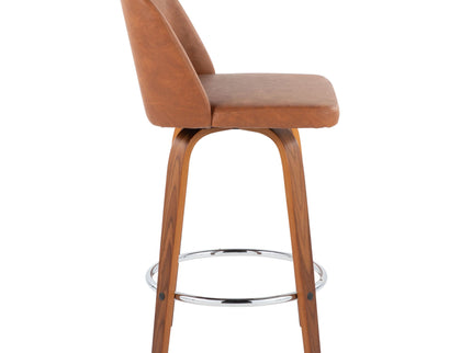 Toriano - Contemporary Fixed Height Counter Stool With Swivel & Round Footrest (Set of 2) - Walnut / Camel
