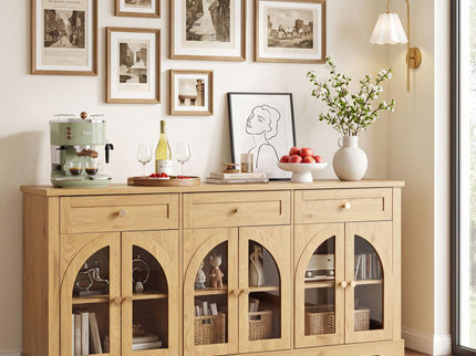 Sideboard Cabinet With 3 Drawers And 6 Arched Glass Doors