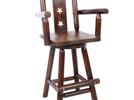 Rustic Tall Bistro Chair Decorative Star Backrest And Footrest, Fir Wood, 4 Foot - Brown