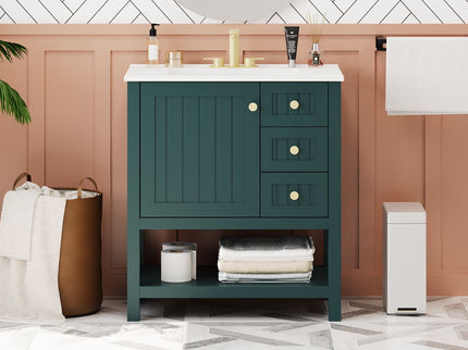 Transitional Style Bathroom Vanity Cabinet Combo With Ceramic Sink