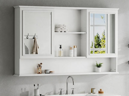 Wall Mounted Bathroom Medicine Cabinet With Double Mirrored Doors