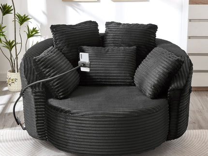 Swivel Accent Barrel Chair With Adjustable Phone Holder, 5 Pillows For Living Room