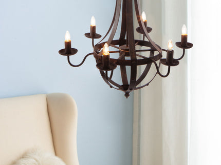 6 Light Metal Chandelier, Hanging Light Fixture With Adjustable Chain For Kitchen, Bulb Not Included - Black