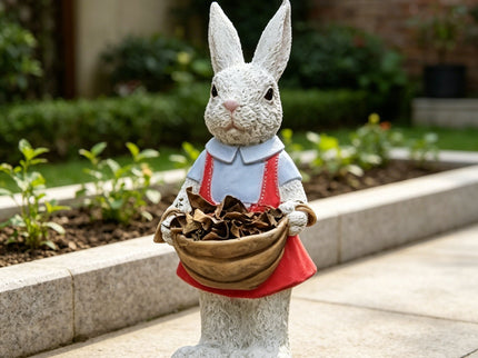 Whimsical Rabbit Statue Flower Pot Ornament, Garden Decor - Pink / White