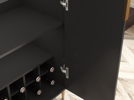 Wine Bar Cabinet With Adjustable Shelf, 2 Door Sideboard With Soft-Closing Hinges And Feet