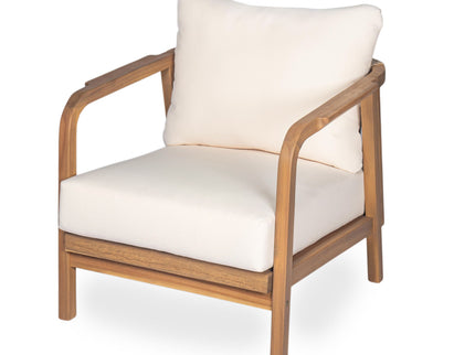 Outdoor Lounge Chair With Woven Backrest, Solid Wood Frame, Comfortable Cushions