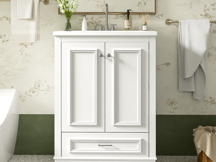 Bathroom Vanity With Ceramic Sink Combo, Modern Freestanding Storage Cabinet With Silver Handles