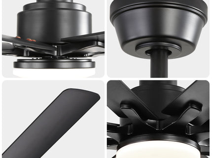 52" Smart Ceiling Fan With 8 Blades, Voice Remote Control, 6 Wind Speeds, LED Light - Black