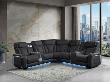 Electra - Power Recliner Sectional Sofa With Power Headrests, Console Loveseats, Wedge, LED Light Strip, Speakers