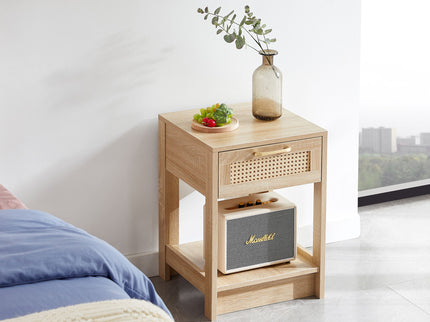 15.75" Rattan End Table With Drawer, Modern Nightstand, Side Table For Living Room, Bedroom