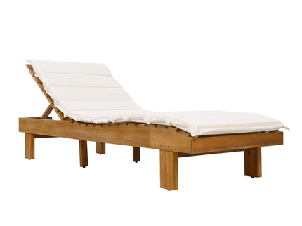 Chaise Lounge With Multi Fold Cushion, 3 Position Adjustable Backrest For Patio - Beige / Teak