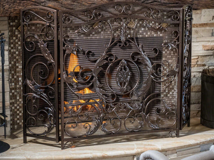 Mariella - Traditional Floral Iron Fireplace Screen With Ornate Design