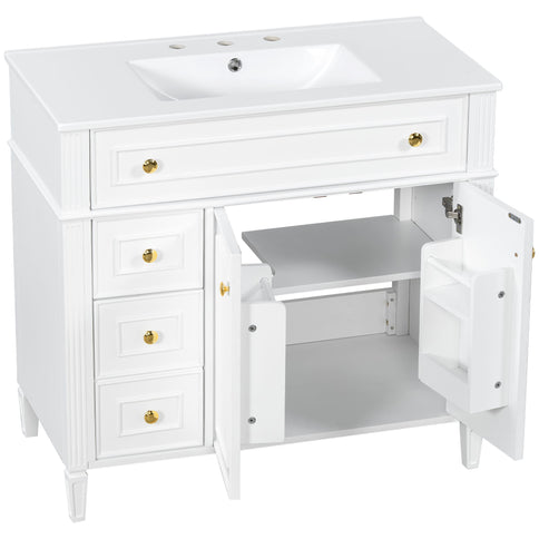 Bathroom Vanity With Sink, 3 Drawers & 2 Doors