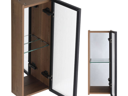10" Bathroom Wall Mirror Cabinet With Door, Adjustable Shelf - Imitative Oak