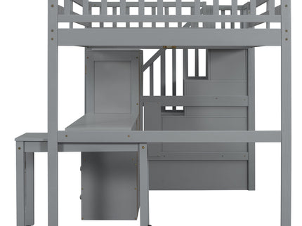 Loft Bed With Stairs, Bookshelf, Drawers, Desk & Wardrobe, Space Saving Multifunctional Furniture