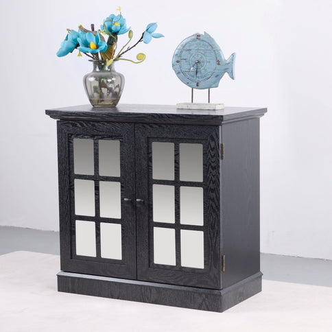 Sideboard Cabinet With Mirrored Doors, Adjustable Shelf, Metal Handles