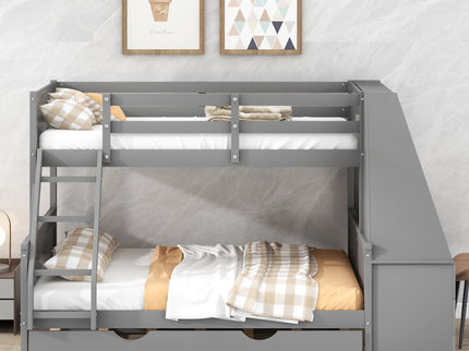 Bunk Bed With Trundle And Built In Desk, 3 Storage Drawers And Shelf
