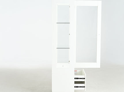 Modern Upholstered Glass Display Cabinet With Adjustable LED Light - White