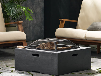 Outdoor Square Mgo Wood Burning Fire Pit - Dark Gray