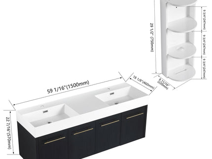 Modern Wall Mounted Bathroom Vanity With Resin Sink And Storage Rack