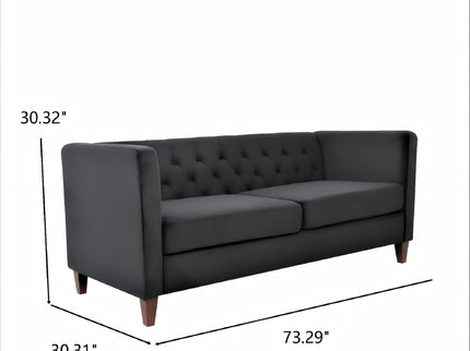 Button Tufted Loveseat, 2 Seater With Square Arm Couch For Living Room - Black